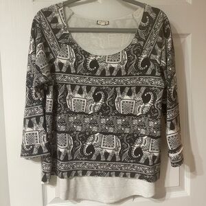 Boho Elephant Pattern Top Size M